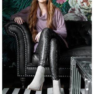 LuLaRoe Luxe Leggings Snake Print Black Silver High Rise